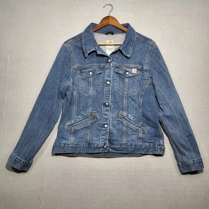 Carhartt Jacket Womens XL Blue Jean Button Front Pockets Casual Denim - Picture 1 of 9