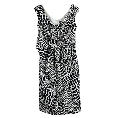 Vestido de Cóctel Colección Magaschoni Estampado Animal Corbata Acanalada Negro Marfil Talla 4 Foto 1 de 4