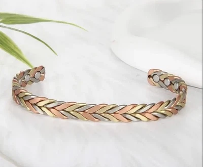 ✅ Kupfer Titan Armband mit Magneten Damen Geflochten Hypoallergen Verstellbar ✅ - Bild 1 von 3