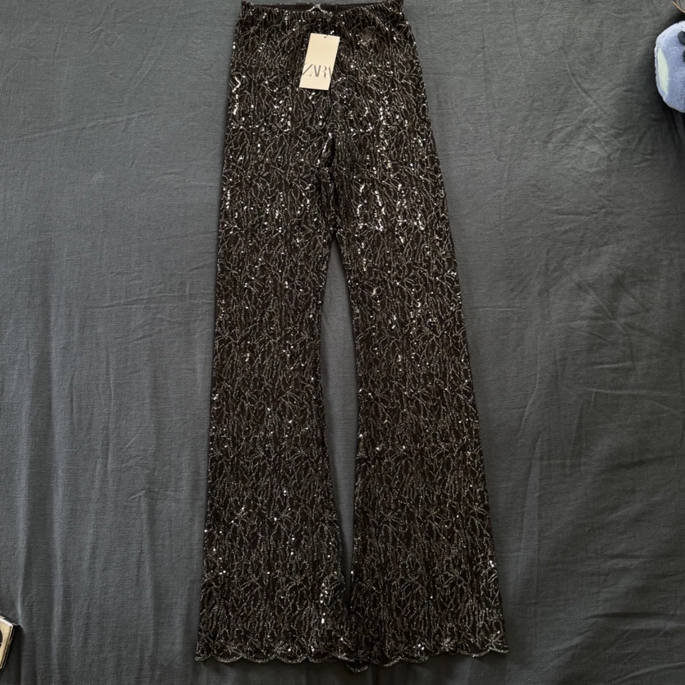 Zara Festive Pants Leggings Sequin Trousers Size XS - Image 1 of 4