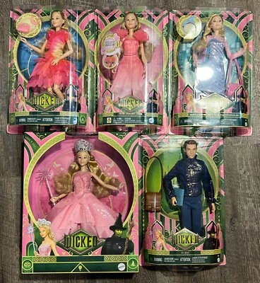 NEW Mattel Wicked FIYERO Deluxe Singing Fashion GLINDA URL Misprint 5 Doll Set - Image 1 of 4