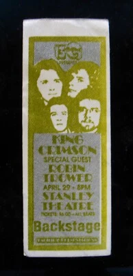 KING CRIMSON+ROBIN TROWER-Raro Original 1974 Sin Pelar Backstage Pass-Pittsburgh Foto 1 de 2