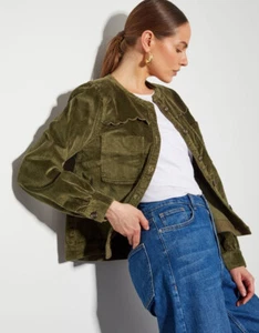 MONSOON Lira Ladies Olive Green Cotton Stretch Cord Corduroy Jacket Size L NEW - Picture 1 of 17