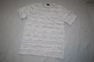Mens S/S Tee Shirt WHITE w/ GRAY & BLACK ABSTRACT MARLED STRIPES Pocket SIZE 2XL - Picture 1 of 1
