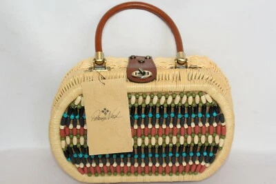 ¡NUEVO! Cartera PATRICIA NASH Primavera Mimbre Natural Paja Madera Cuentas CIPRESSA $199 Foto 1 de 4