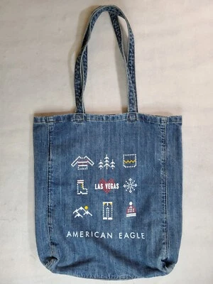 American Eagle логотип синий джинсовой ткани Дамская сумка сумочка с короткими ручками состаренный - Лас-Вегас праздник - Изображение 1 из 4