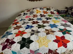 Muticolor  Star of David Handmade Crochet Afghan Bed Size Wedding Bridal Gift