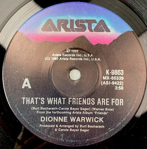 Dionne Warwick That’s What Friends Are For Vinyl Record7” 45RPM K-9863 Aristo - Picture 1 of 12