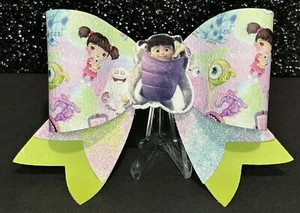 Faux Leather Hair Bow Multi Layer Monster Inc With A Resin Center Of Boo - Picture 1 of 3