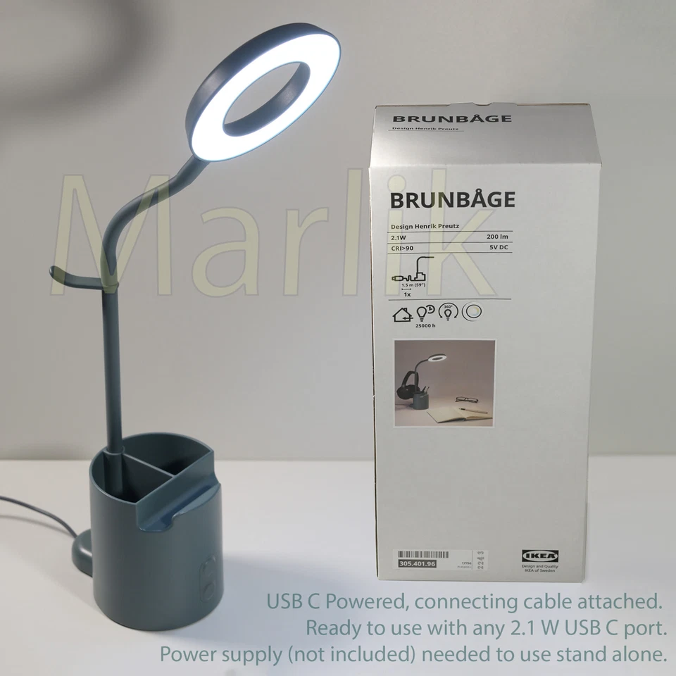 IKEA. BRUNBAGE Work Lamp With Storage & Dimmable LED. 305-401-96. .