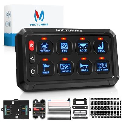 MICTUNING P1S-B08 8 Gang Switch Panel Blue LED Light Bar Relay System Marine Box - Image 1 of 4