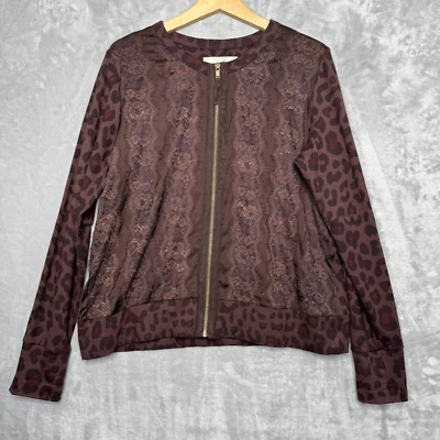 Chaqueta Envys Tree The Oliva Mujer XL Marrón Chocolate Leopardo Encaje Cremallera Completa Tejida Foto 1 de 4