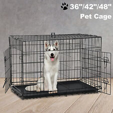 36"/42"/48" Pet Kennel Cat Dog Folding Crate Wire Metal Cage W/Divider & Tray 