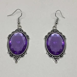 REGAL FILIGREE VICTORIAN STYLE LARGE FACETED LILAC PURPLE SILVER PLATED EARRINGS - Picture 1 of 5