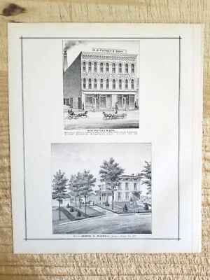 IMPRESIÓN ARTÍSTICA HW PUTNEY & SONS, LYONS/GEORGE E RUSSELL RES, HURON, NY.1887 13,7" x 11,5 Foto 1 de 3