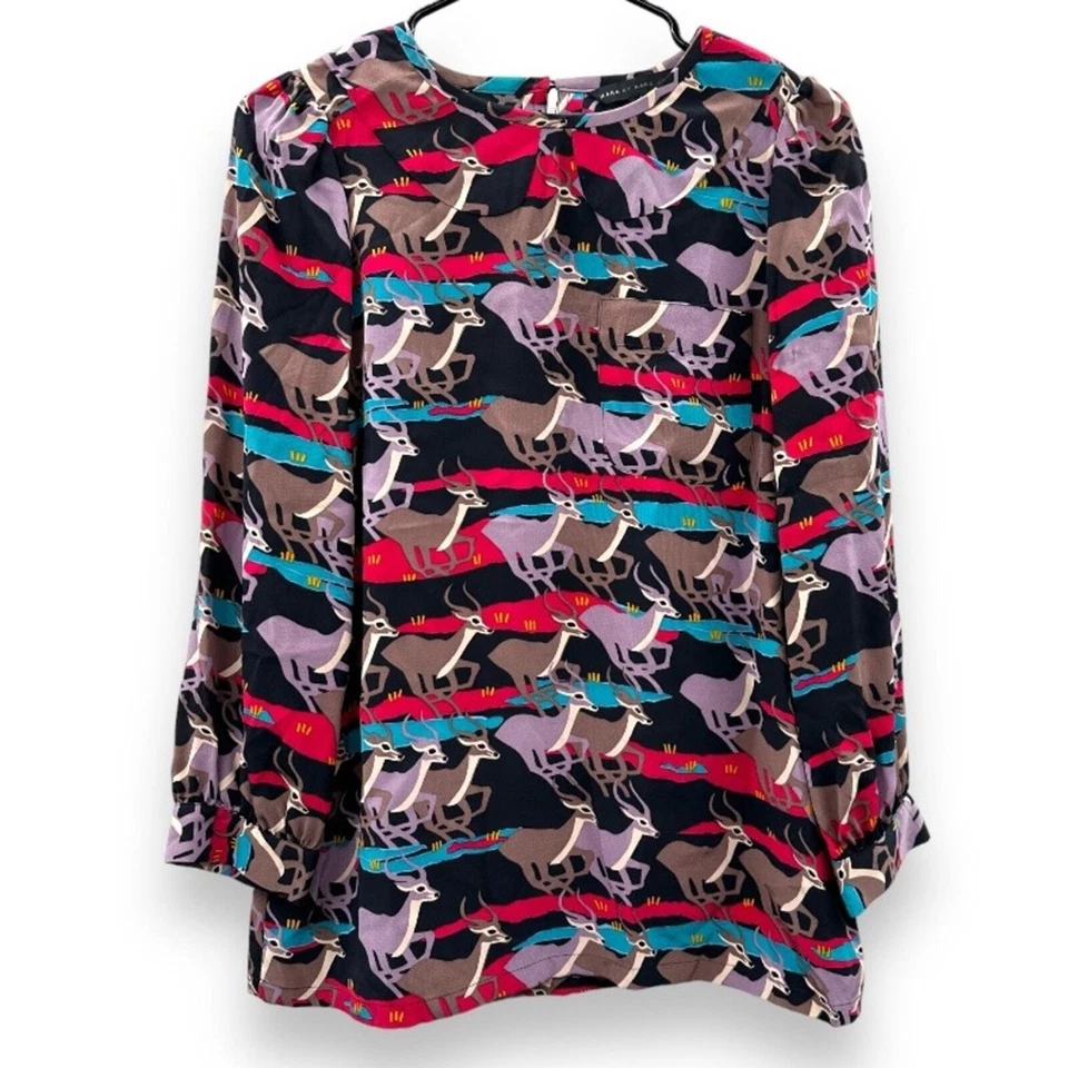 Top Marc by Marc Jacobs Impala Estampado Ciervo Seda Multicolor Manga Larga Talla 4 Foto 1 de 4