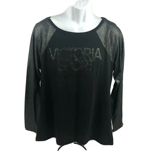 Top negro con logotipo deportivo brillante de Victoria's Secret talla L - Imagen 1 de 5