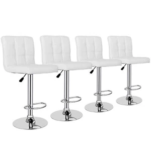 Set of 4 Bar Stools Swivel Square PU Leather Adjustable 3 Level Gas Rod White - Picture 1 of 12