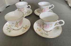 VTG Marlborough Bone China Cup & Saucers made in England Set of 4 - Picture 1 of 5
