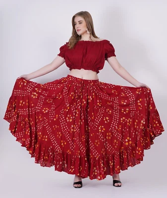 MAROON algodón JAIPUR 25 yardas 4 niveles falda gitana danza del vientre amer... - Imagen 1 de 4