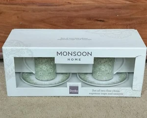 Monsoon Home Two Fine China Espresso Cups And Saucers Green Denby New Other - Picture 1 of 10