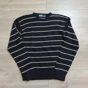Polo Ralph Lauren Navy Blue Linen Cotton Blue Striped Crewneck Sweater Small VTG - Picture 1 of 6