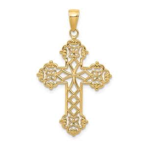 Real 14kt Yellow Gold Lacey Budded Cross Pendant - Picture 1 of 6