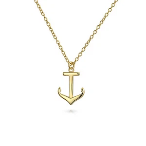 Minimalist Nautical Boat Anchor Pendant Necklace 14K Gold Plated Silver 16" - Picture 1 of 3