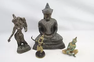 Thai Buddha Job Lot Statues East Asian Bronze Metal Deity Various Poses x 4 - Picture 1 of 6