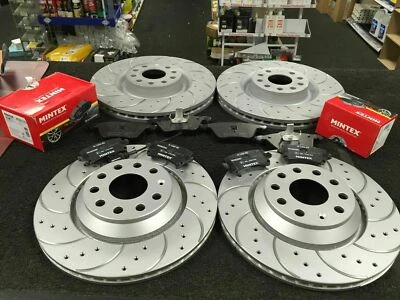 SEAT LEON 1M1 1.8 T CUPRA R FRONT & REAR DRILLED GROOVED BRAKE DISCS PADS SET - Image 1 of 3