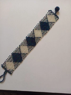 Zulu beaded Bracelet  Handmade by Zulu Ladies South African Silver and Blue - Image 1 of 4