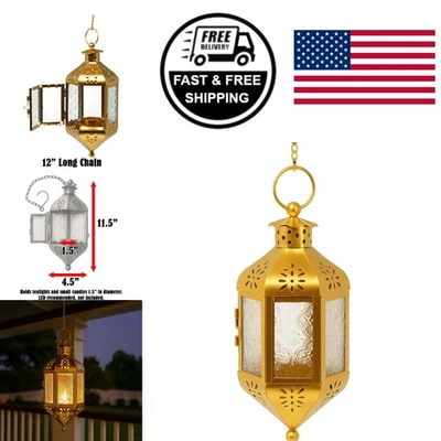 Hanging Moroccan Decorative Lantern Lamp for Indoor Outdoor Candle Holder Gold - Image 1 of 4