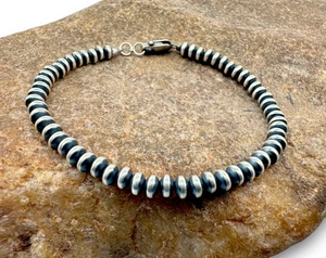 "Pulsera Navajo de cuentas planas con platillo de rondellas de plata de ley 4 mm 8"" 98948" - Imagen 1 de 9