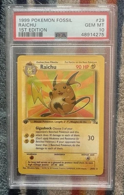 Pokemon Raichu 29/62 1st Edition Fossil PSA 10 GEM MINT - Image 1 of 2