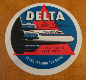 Luggage Label for Delta Airlines None Faster, None Finer to the South c 1950 VG+ - Picture 1 of 2