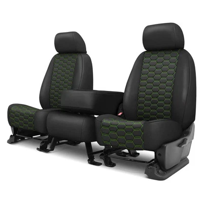 For Saturn SW1 93-99 Seat Cover Faux Leather Hex Quilted 1st Row Black & Green - Image 1 of 3