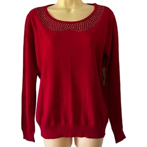 Covington Red Pullover Sweater with Rhinestone Collar Design Woman size large - Picture 1 of 9
