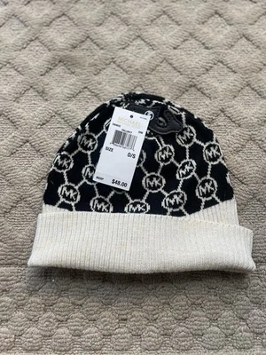 Sombrero Michael Kors Mujer OSFA Logo Tejido Gorro Uni Negro Plata Precio de venta sugerido por el fabricante $48 NUEVO Foto 1 de 4