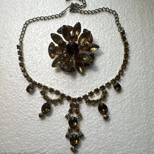 VINTAGE JULIANA DUNKLER TOPAS STRASS HALSKETTE MIT BROSCHE 16" - Bild 1 von 8