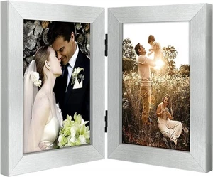 5x7 Double Picture Frame Vertical Hinged Photo Frame 2 Opening Folding Family Fr - Picture 1 of 8