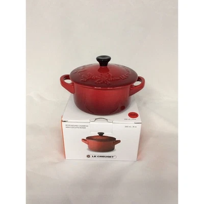 NIB Le Creuset Stoneware Petite Round Casserole Mini Cocotte Cerise Holly 8oz - Image 1 of 4