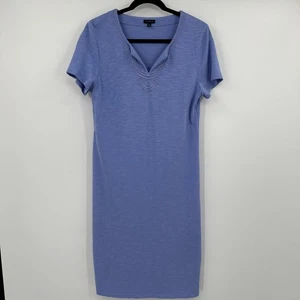 Talbots Women's Blue Cotton V Neck Short Sleeve Knee Length Casual Dress Size M - Picture 1 of 9