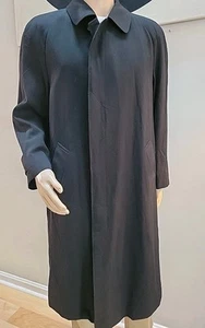 Aquascutum 100% Pure Wool Black Overcoat Button Up Mens Size 42 L Lined - Picture 1 of 12