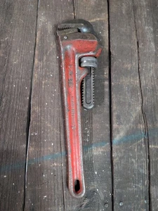 Vintage RIDGID Pipe Wrench 12 Inch Heavy Duty Adjustable Tool Red Functional - Picture 1 of 2