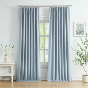 Dusty Blue Bailey Pinch Pleated Full Blackout Curtains 84 Inches Long with Li... - Picture 1 of 5
