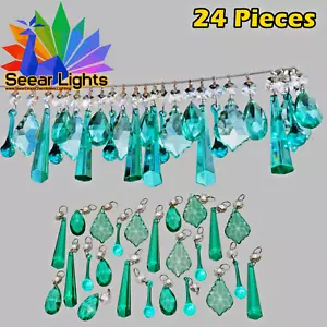 24 AQUA MARINE TÜRKIS KLEUCHTER KRISTALLE GESCHNITTENE GLASPERLEN LAMPE TEILE TROPFEN - Bild 1 von 13