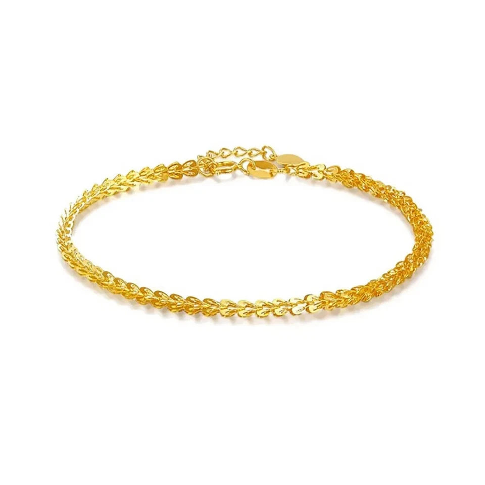 18K Solid Gold Phoenix Tail Chain Bracelet Heart Beautiful Charm Jewelry 7.1" - Image 1 of 4