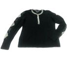 TOMMY HILFIGER L Black Gray Henley button Fine gauge Sweater knit top large 