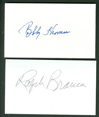 Ralph Branca & Bobby Thomson Autographed 3x5 index cards Ready for Frame SGC-PSA - Image 1 of 2