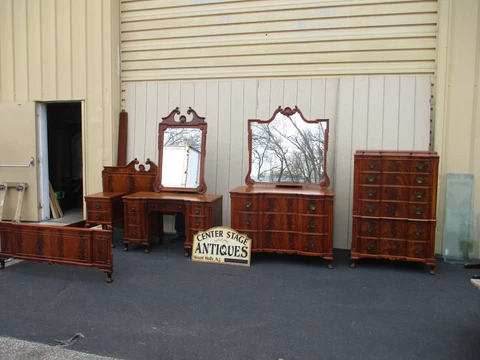 64099  Antique Bedroom Set High Chest Dresser Bed Vanity Nightstand ROMAN Furn Cover